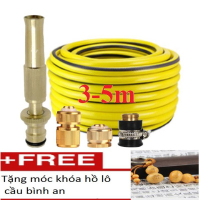 Bộ dây vòi xịt nước rửa xe,tưới cây .tăng áp 3 lần,loại 3m, 5m 206587 đầu đồng,cút đồng,nối đồng+tặng móc khoá 