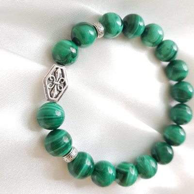 Vòng Tay Laliz Nam Mệnh Mộc, Hỏa Đá Khổng Tước 10ly Charm Bạc - TAR.14