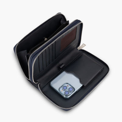 Clutch, Ví Cầm Tay Gence Thời Trang Nam Da Bò Taiga Cao Cấp HT20 Xanh - 2 Khóa