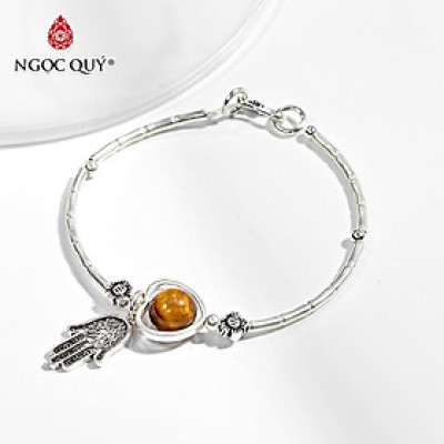 Vòng tay 1 hạt đá thiên nhiên phối charm bàn tay hamsa bạc - Ngọc Quý Gemstones