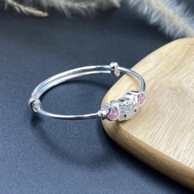 Lắc Tay, Vòng Tay Cho Bé Bạc Ta Nguyên Chất S99 Mèo Kitty Hồng Xinh Chính Hãng Bạc Hiểu Minh LTE555