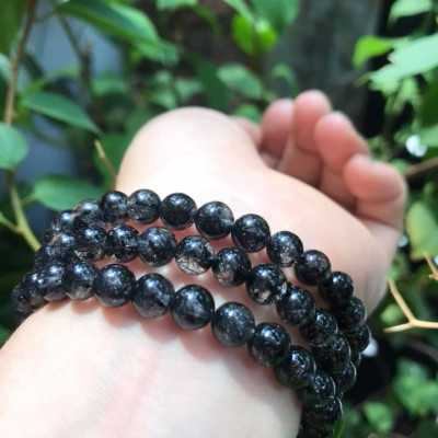 Vòng tay phong thủy Thạch Anh Tóc Đen Tự Nhiên VIP  Vòng size 6,8mm đẹp quấn 3 vòng tay kiểu bóng tay đẹp xinh  Hợp Nữ mệnh thủy mệnh mộc ạ