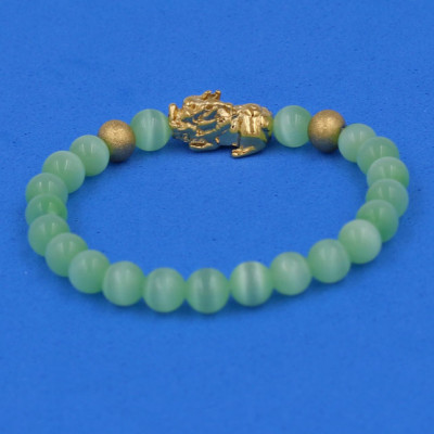 Chuỗi đeo tay đá Mắt Mèo xanh lá 6 ly cẩn Tỳ Hưu inox vàng VMEXLTHHBV6 - hợp mệnh Mộc, mệnh Hỏa