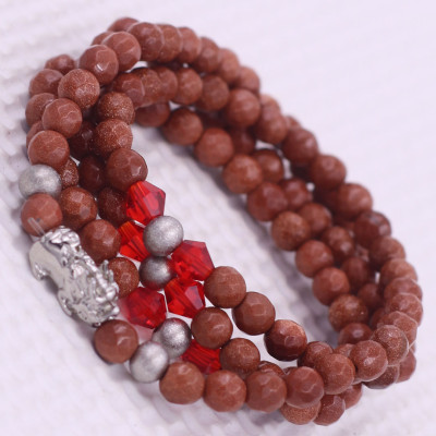 Vòng chuỗi 108 hạt đá kim sa cắt giác 8 ly ( size XL ) charm tỳ hưu inox, vòng chuỗi niệm Phật, vòng chuỗi đeo tay