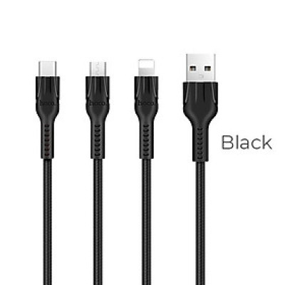 Cáp sạc 3 đầu HOCO U31  Dành cho điện thoại iPhone iP Huawei Samsung Oppo Realme - Hàng chính hãng