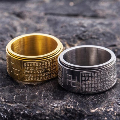 Nhẫn xoay Bát Nhã Tâm Kinh khắc chữ Vạn - Nhẫn phong thủy Hán ngữ may mắn bình an Ri99
