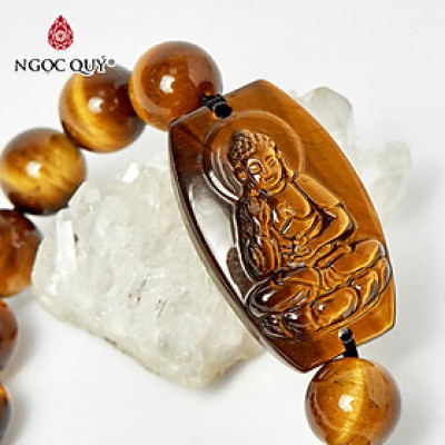 Vòng tay phật bản mệnh đá mắt hổ vàng nâu size hạt 12mm mệnh thổ, kim - Ngọc Quý Gemstones