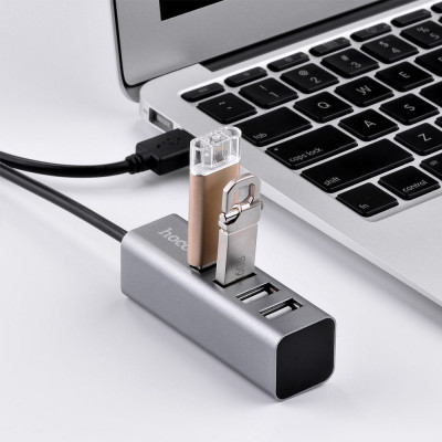 Củ Sạc Điện Thoại Hoco HB1 4 Cổng USB + Tặng Kèm 1 Cáp Sạc IPhone - Hàng Chính Hãng