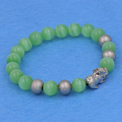 Chuỗi đeo tay đá mắt mèo xanh lá 8 ly - cẩn Tỳ Hưu inox bạc VMEXLTHTB8 - hợp mệnh Mộc, mệnh Hỏa