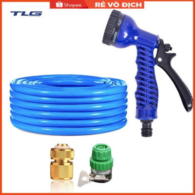 Bộ dây vòi xịt rửa xe, tưới cây, dọn dẹp nhà cửa 7-10m (cút đồng nối nhựa xanh) 206843