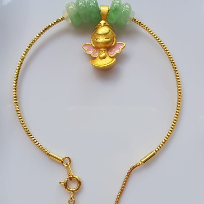 Vòng Tay charm xinh đẹp 5 đồng tiền đá cẩm thạch tự nhiên Vòng phối charm hình bé thiên thần vòng màu vàng khoen rút xinh Nữ đeo dễ thương ạ