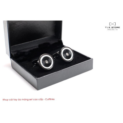 Khuy Cài tay áo Măng Set cao cấp đính đá - cufflinks , Full box, đính đá 2 màu