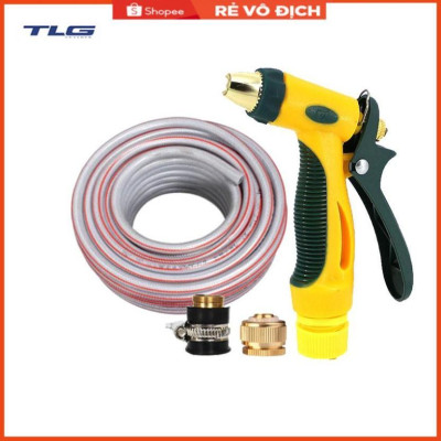 Bộ dây vòi xịt nước rửa xe, tưới cây tăng áp 3 lần,loại 3-5M (nối đồng nhựa đen) 206317