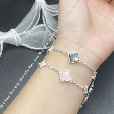 Lắc Tay Bạc 925 Cỏ 4 Lá Mix Màu BẠC HIỂU MINH LTU623