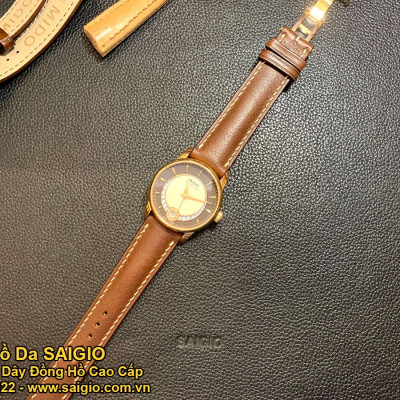 Dây Đồng Hồ Da Bò Cao Cấp, Kiểu Dáng Cổ Điển - Chỉ Trắng, Mặt Lót Chống Thấm Mồ Hôi, Tích Hợp Lớp Gia Cố Chống Giãn Đặc Biệt, Phụ Kiện Khóa và Chốt Bằng Thép Không Gỉ 316L - Hàng Chính Hãng SAIGIO