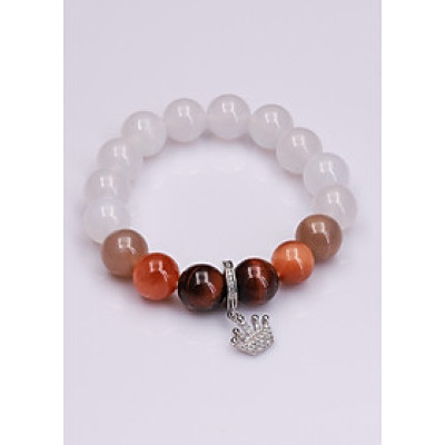 Vòng tay nữ MN trắng 10ly mix Mắt Hổ và Charm rơi Anqlo