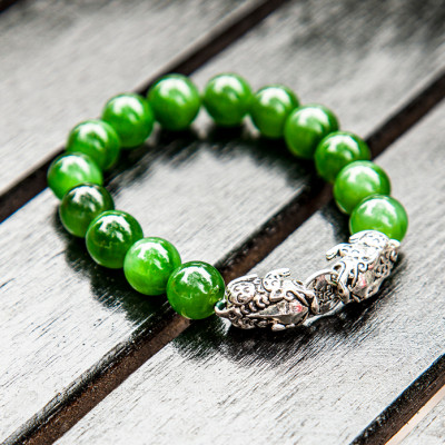 Vòng phong thủy Phật ngọc (Ngọc bích Canada) thiên nhiên mix kỳ lân 7A VT099