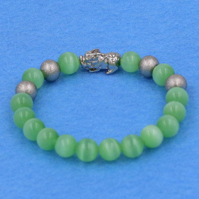 Chuỗi đeo tay đá mắt mèo xanh lá 8 ly - cẩn Tỳ Hưu inox bạc VMEXLTHTB8 - hợp mệnh Mộc, mệnh Hỏa