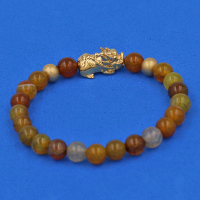 Vòng đeo tay đá Vân Rồng 6 ly cẩn Tỳ Hưu inox vàng VVRTHHBV6