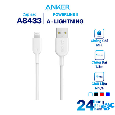 Dây Cáp Sạc Li.ght.ning Cho i.Phone Anker PowerLine II 1.8m - A8433 - Hàng Chính Hãng