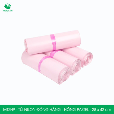 MT2HP - 28x42 cm  - Túi nilon gói hàng - 100 túi niêm phong đóng hàng màu hồng pastel