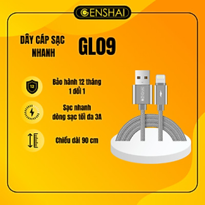 Cáp sạc nhanh 3A đèn LED hàng chính hãng Genshai GL09 dù 1m | Bảo hành 12 tháng 1 đổi 1 | Made in Việt Nam