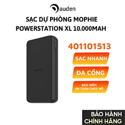 Sạc dự phòng Mophie Powerstation XL 10.000mAh - tích hợp sạc không dây công suất 5W và cổng USBA công suất 10W - 401101513 - Hàng chính hãng