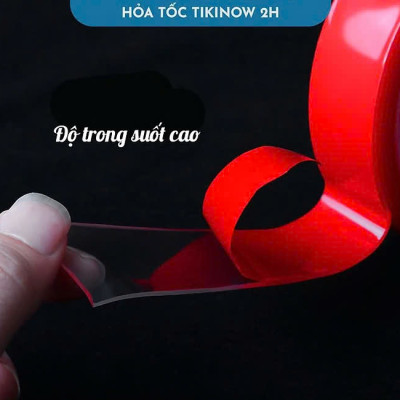 Băng Keo 2 Mặt Nano Đỏ Cường Lực Trong Suốt Siêu Dính, Chịu Nhiệt, Chống Nước Rộng 20mm x 3 mét