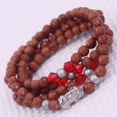 Vòng chuỗi 108 hạt đá kim sa cắt giác 8 ly ( size XL ) charm tỳ hưu inox, vòng chuỗi niệm Phật, vòng chuỗi đeo tay