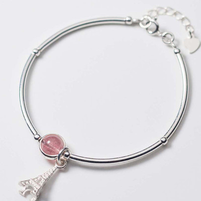 Vòng tay bạc một hạt đá charm tháp Eiffel  mệnh hỏa, thổ - Ngọc Quý Gemstones