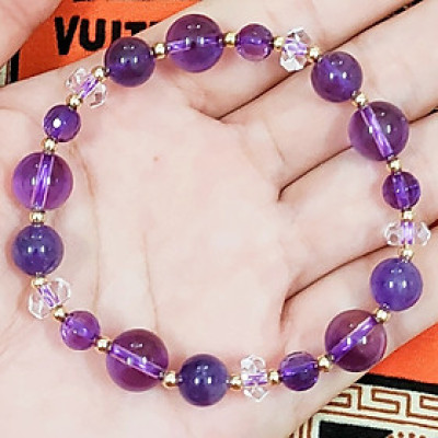 Vòng tay Nữ đá thạch anh tím thiên nhiên mix đá thạch anh trắng cắt giác cao cấp 