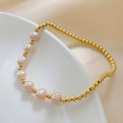 Combo Lắc tay Ngọc Trai Nuôi cấy tự nhiên, cấu trúc vân tay, đính hạt Châu mạ vàng 18K, Màu Cam Nhạt, Hạt Trai 6li, kèm Bản PHOTOCOPY Giấy KIỂM/ GIÁM ĐỊNH, hộp Lót Nhung Gấm