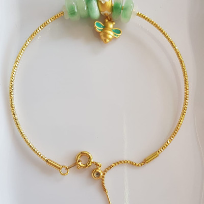 Vòng Tay charm xinh đẹp 5 đồng tiền đá cẩm thạch tự nhiên Vòng tay phối charm hình Chú Ong Xinh xắn vòng màu vàng khoen rút xinh Nữ đeo dễ thương ạ