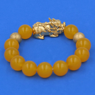 Vòng tay đá thạch anh vàng 14 ly cẩn Tỳ hưu TH54