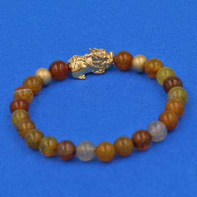 Vòng đeo tay đá Vân Rồng 6 ly cẩn Tỳ Hưu inox vàng VVRTHHBV6