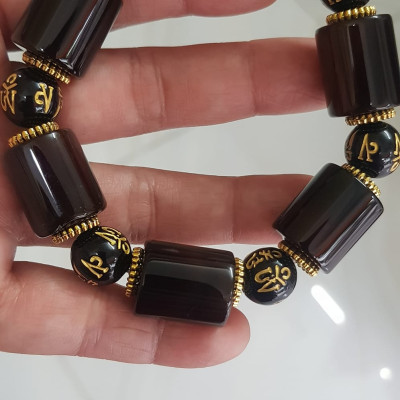 Vòng tay nam mã não nâu mix tây tạng kiểu hạt ống vuông tròn Size vòng 15mm đẹp ạ Ý nghĩa mang năng lượng tích cực may mắn cát tường cho gia chủ ạ