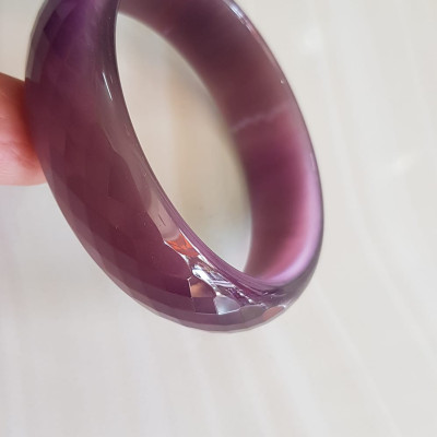Vòng tay nữ đá mắt mèo bản hẹ giác tím mới đẹp Vòng Ni 54mm x cao 16mm x dầy 6,2mm Vòng màu tím nho chuẩn hợp nữ mệnh hỏa, mệnh thổ 49kg - 54kg đeo ạ