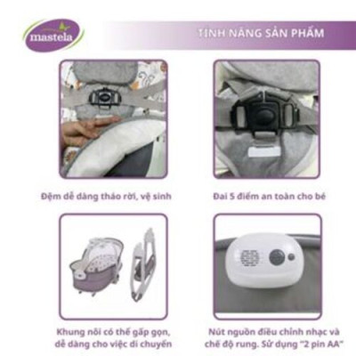 Nôi rung đa năng - bập bênh - nôi xách tay - giường ngủ chung - Mastela 6 trong 1 (từ sơ sinh đến 36 tháng)  8037 - 8039