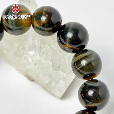 Vòng thạch anh mắt hổ xanh đen phối tỳ hưu hạt 14mm mệnh thủy, mộc - Ngọc Quý Gemstones