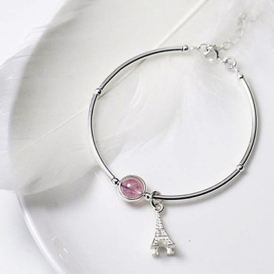 Vòng tay bạc một hạt đá charm tháp Eiffel  mệnh hỏa, thổ - Ngọc Quý Gemstones