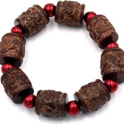 Vòng tay chuỗi hạt trụ rồng gỗ đàn hương TRNT13