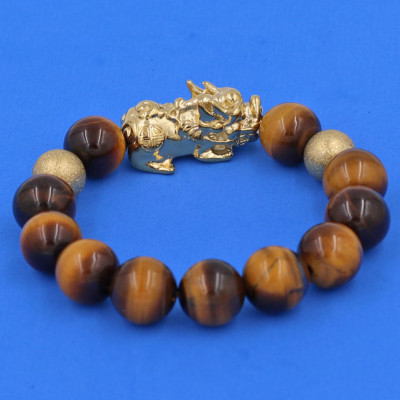 Chuỗi đeo tay Đá Mắt Hổ Vàng Đen 14 ly mix Tỳ Hưu inox vàng TH9 - hợp mệnh Thổ, mệnh Kim