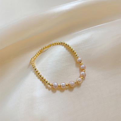 Combo Lắc tay Ngọc Trai Nuôi cấy tự nhiên, cấu trúc vân tay, đính hạt Châu mạ vàng 18K, Màu Cam Nhạt, Hạt Trai 6li, kèm Bản PHOTOCOPY Giấy KIỂM/ GIÁM ĐỊNH, hộp Lót Nhung Gấm