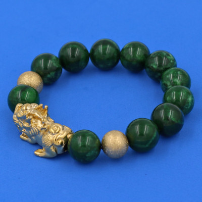 Vòng chuỗi đeo tay đá cẩm thạch sơn thủy 14 ly ( size lớn ), charm tỳ hưu, bi inox, vòng tay chuỗi hạt