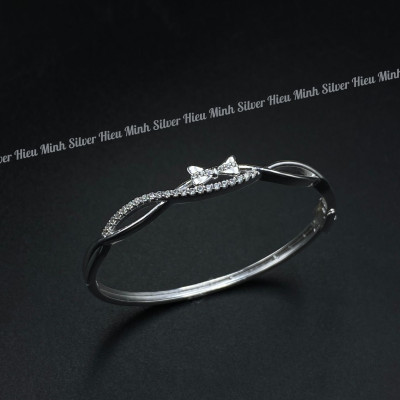 Lắc Tay Nữ Bạc Ta Nguyên Chất S99 Hình Nơ Đính Đá Sang Trọng BẠC HIỂU MINH LTU630