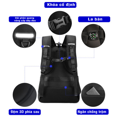 Balo laptop 15.6 inch phượt đa năng cao cấp REEYEE RY118B - Hàng Chính Hãng