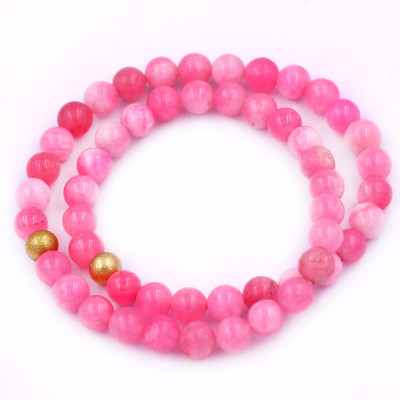 [Mệnh Hỏa, Thổ] Vòng Chuỗi Đôi 6 Ly Đá Ngọc Tủy Hồng Charm Bi Inox VNTHHBD