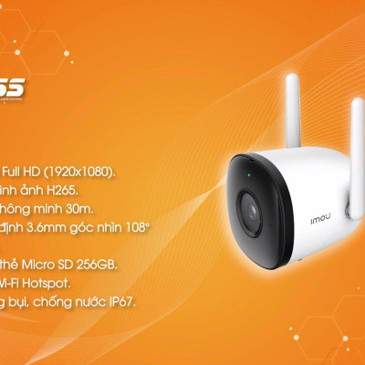 Camera IP 2M WiFi Ngoài Trời IMOU F22P Bullet 2C 1080P FullHD - Hàng chính hãng