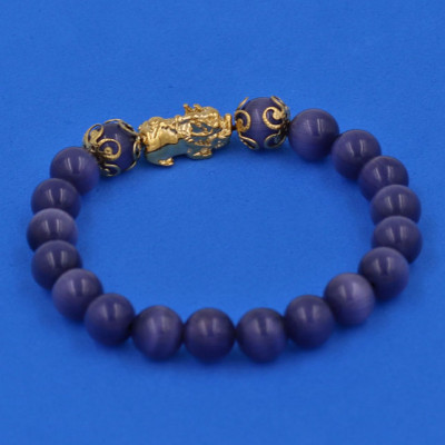 Chuỗi đeo tay Đá Mắt Mèo Tím 8 ly - cẩn Tỳ Hưu Phong Thủy inox vàng VMEITHHKV8 - hợp mệnh Hỏa, mệnh Thổ