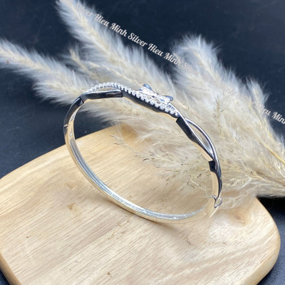 Lắc Tay Nữ Bạc Ta Nguyên Chất S99 Hình Nơ Đính Đá Sang Trọng BẠC HIỂU MINH LTU630